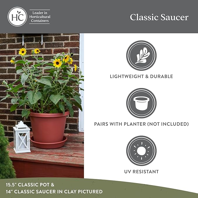 The HC Companies Flower Pot Saucers - Plastic Plant Saucer for Outdoors & Indoors - Traditional Design Plant Pot Trays for Water Drainage - Durable & Stylish Round Plant Tray (21-inch Evergreen)