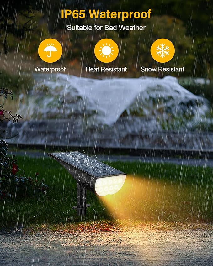 BAXIA TECHNOLOGY Solar Spot Lights Outdoor Waterproof, 3 Lighting Modes Solar Yard Light Spotlight, Dusk to Dawn Outdoor Solar Lights for Pathway Driveway Landscape, Warm White, 6 Pack