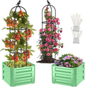 1Pack Raised Garden Beds Outdoor, Galvanized Metal Raised Garden Bed with Trellis, 16x16x60inch Tomato Cage Planters Box with Trellis for Climbing Plants Vegetable Vine Flowers