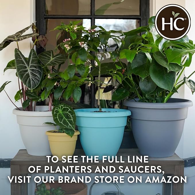 The HC Companies 14 Inch Caribbean Planter - Lightweight Indoor Outdoor Plastic Plant Pot for Herbs and Flowers, Warm Gray