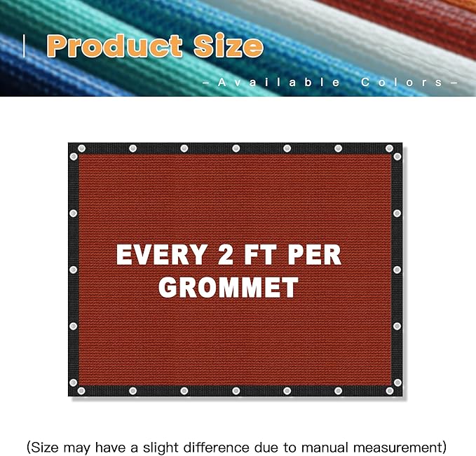 VICLLAX Shade Fabric Sun Shade Cloth with Every 2 FT Grommets for Patio Garden Pergola Cover Canopy 19x21 FT, Rust Red