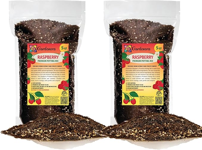 Premium Raspberry Potting Soil Mix - Optimal Blend for Thriving and Juicy Berries - 10 Quart