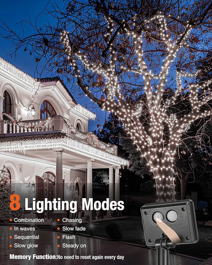 3 Pack Solar Fairy Lights for Outside Waterproof, 49FT/15M 150LED Solar String Light Outdoor 8 Modes Solar Twinkle Lights for Garden Yard Christmas Tree Wedding Party Decor, Cool White
