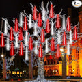 2-Pack Meteor Shower Lights Outdoor Waterproof, Rain Drop Christmas Lights Total 384 LED 30cm 16 Tubes Snow Cascading String Lights Plug in for Xmas Tree Wedding Party Garden Décor (Red and White)