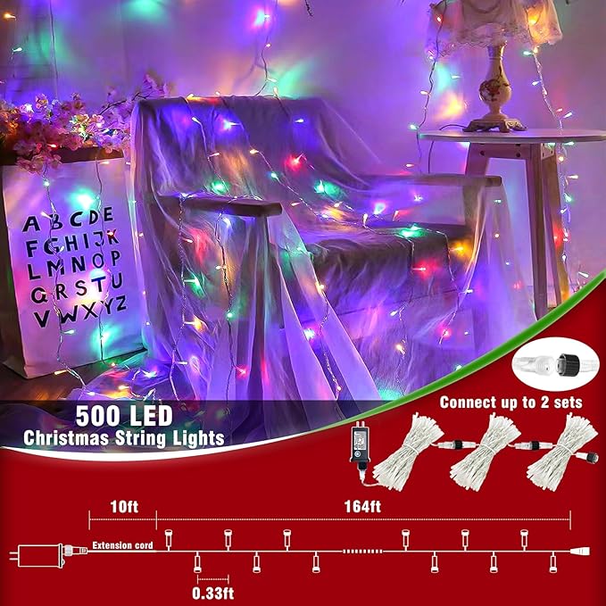 Vivideal 165ft Easter Lights Outdoor Waterproof, 500 LED Pastel Lights for Easter Clear Wire with 8 Modes, Plug in Pastel Fairy String Light for Bedroom Tree Home Party Garden Decorations