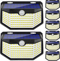 HMCITY 120 LED Outdoor Solar Lights with Motion Sensor and 3 Lighting Modes, IP65 Waterproof Wide Solar Wall Lights Ideal for Garden Patio Yard (Front Button 8Packs, Daylight White)