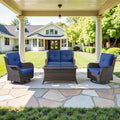 4 Piece Patio Furniture Set - Outdoor Glider Bench with Swivel Rocker Chairs and Coffee Table, High Back Small Outdoor Conversation Furniture Sets for Deck Sunroom Balcony Backyard