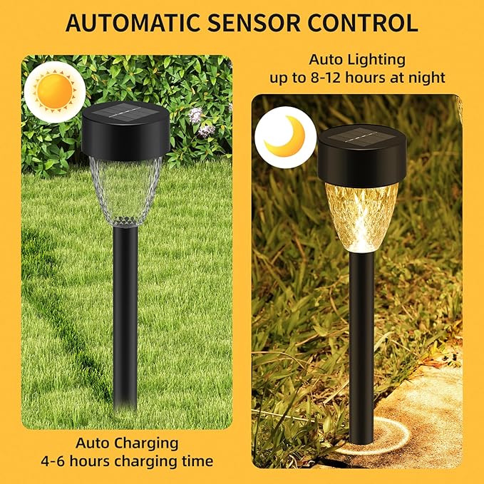 12 Pack Solar Lights Outdoor Waterproof, New Upgraded Solar Garden Lights Up to 12 Hrs Auto On/Off,Solar Pathway Lights Outdoor Outside Lights for Yard Patio,Lawn,Landscape and Pool Decor(3000K)