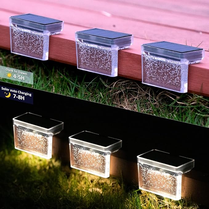 Solar Step Lights Outdoor LED Deck Fence Patio Wall Lights Garden Pathway Decoration Lighting 6 Pack(Warm White)