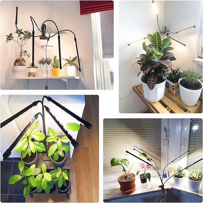 Wolezek Grow Lights for Indoor Plants, 80 LED 4 Heads Full Spectrum Grow Light with Clip, Plant Light with 5000K 3000K 660nm LED Chips, Auto Timer 6 12 16 Hrs, Grow Lamp for Seed Starting
