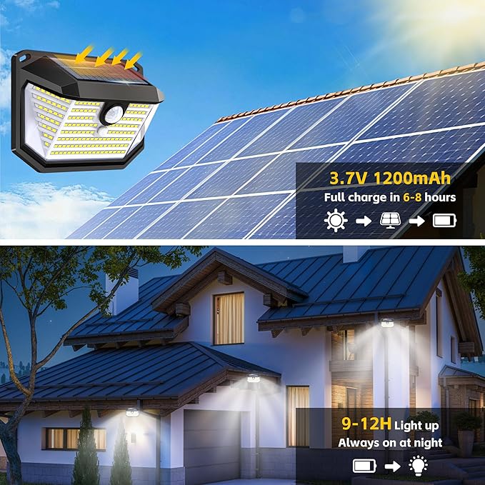 Solar Lights Outdoor Motion Sensor, 178 LED 300LM Waterproof IP65, Wall Mounted Security Light with 3 Modes, 270° Wide AngleWide Angle, Solar Powered for Garden, Yard, Patio, Front Door(8Pack)