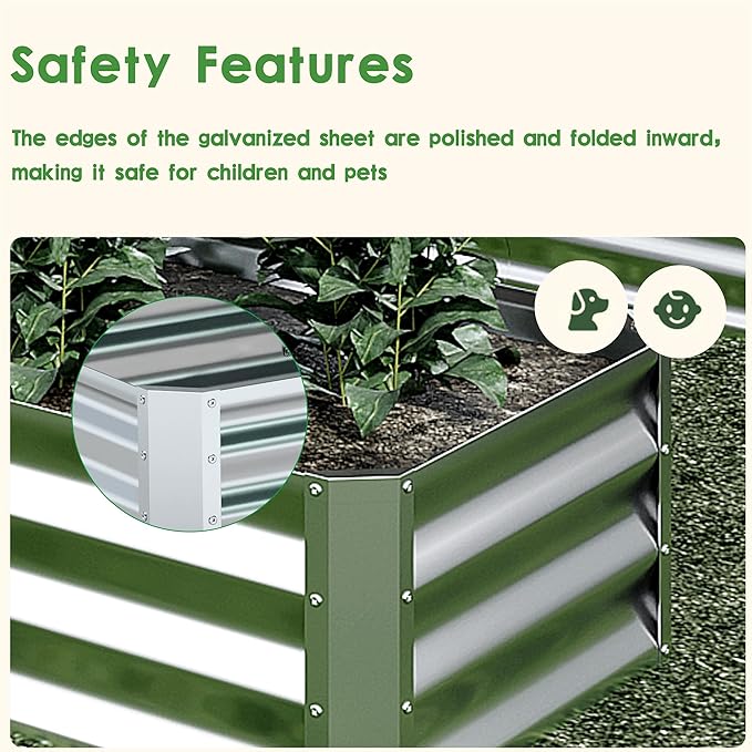 EKX 8x2x2FT Galvanized Raised Garden Bed, Raised Garden Bed Kit-Metal Planter Box Outdoor,Planting for Vegetables, Fruits,Herbs, Flowers-Slive