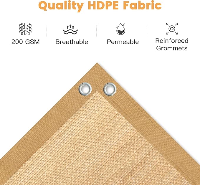 VICLLAX Shade Fabric Sun Shade Cloth with Every 2 FT Grommets for Patio Garden Pergola Cover Canopy 14x16 FT, Wheat