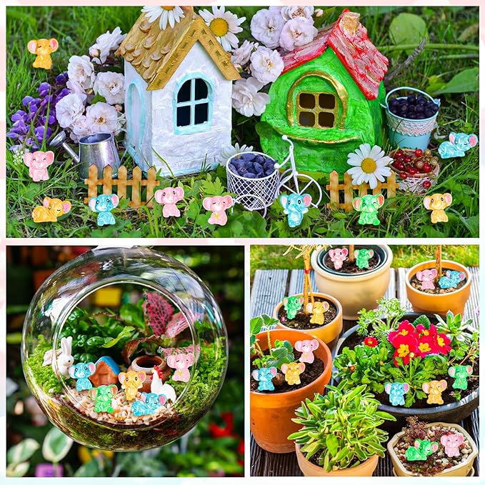 96 Pcs Luminous Resin Mini Elephant Animals Miniature Elephant Figurines Glow in The Dark Garden Accessories Moss Landscape DIY Terrarium Ornament for Garden Dollhouse Decoration (Classic)