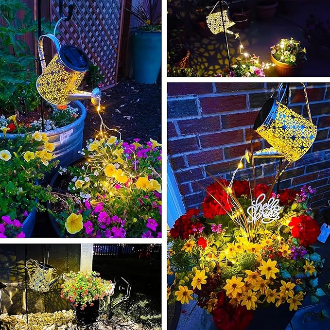 Solar Watering Can Lights, Large Retro Metal Hanging Solar Lights Outdoor Waterproof, Gardening Gifts for Mom Grandma Women Birthday, Garden Decor Yard Light Outside for Porch Landscape Patio
