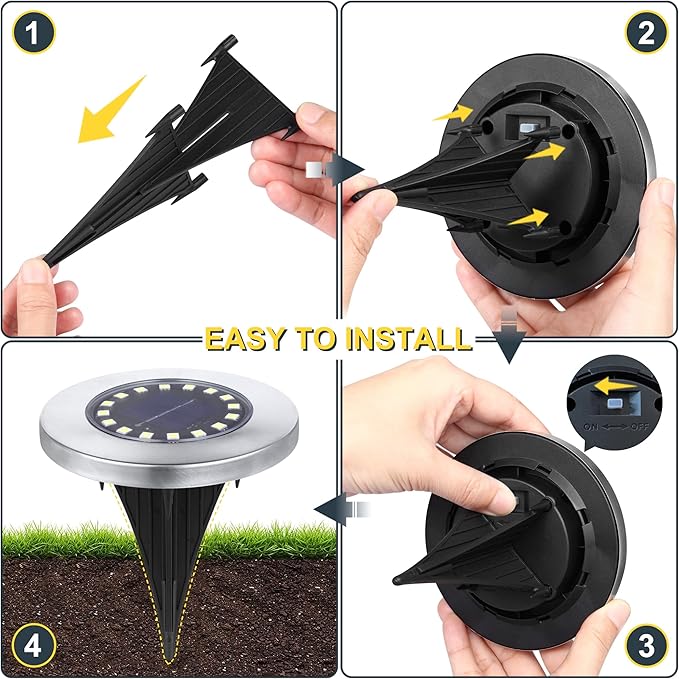 Solar Ground Lights-Waterproof Solar Lights Outdoor Garden- Solar Disk Lights-Upgraded 16LED Bright in-Ground Lights-Landscape Lights for Pathway, Yard, Lawn, Patio, Walkway (12 Pack White Light)