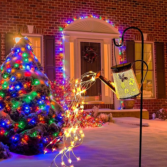 Morestar Solar Garden Fairy Lights Decorative Outdoor(Warm White),Solar Watering Can Hummingbird Lights,Metal Waterproof Hanging Solar Lantern,Christmas Gift for Mom Grandmom for Patio Yard Lawn Decor