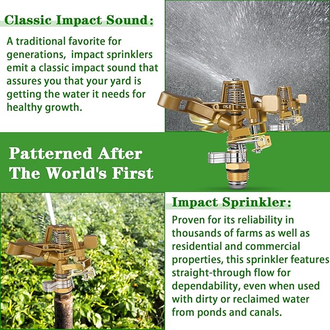 Ferraycle 12 Pieces 1/2 Inch Brass Impact Sprinkler Head with Nozzles Heavy Duty Adjustable 0-360 Degrees Impulse Sprinkler Head Lawn Watering for Yard Irrigation