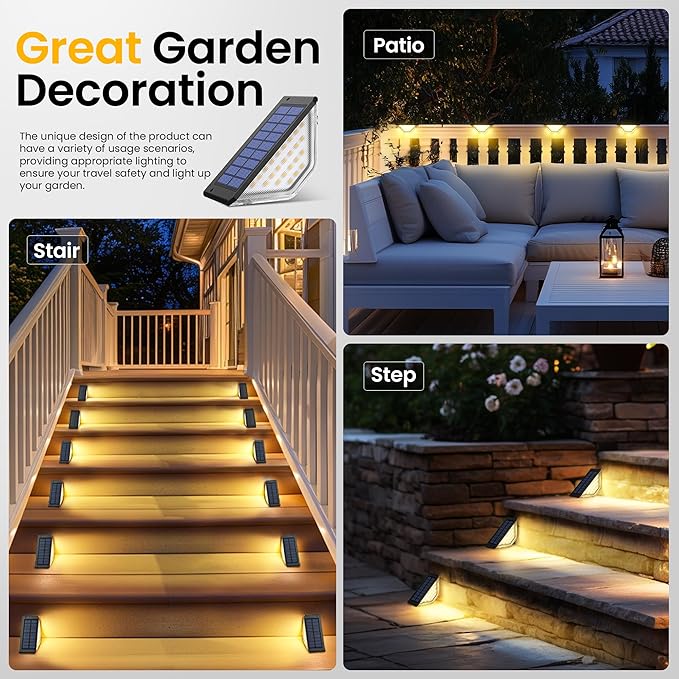 SOLPEX Solar Step Lights Outdoor,Solar Deck Lights for Outside,Two-Sided Stair Lights with 33 LEDs,Waterproof IP65 for Garden,Fence,Deck,Steps,Stair,Porch（10 Pack,Warm White）