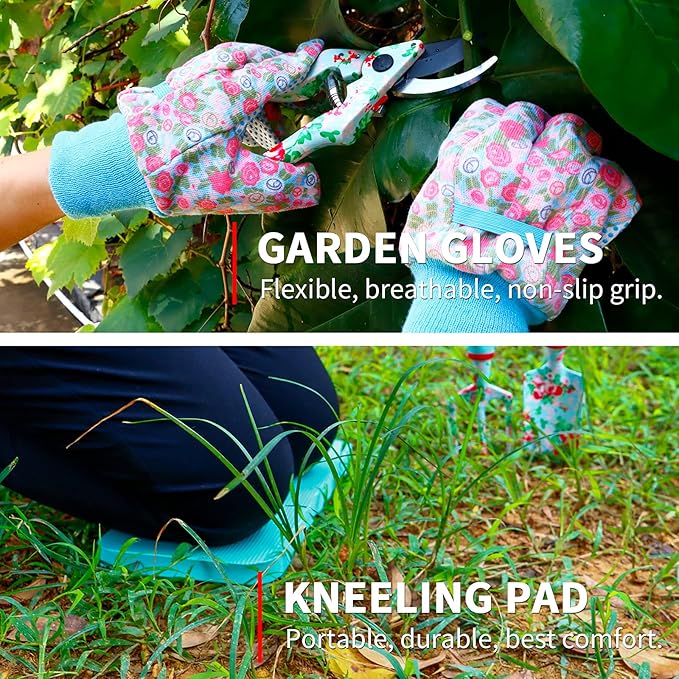 Gifts for Mom, JUMPHIGH Womens Gardening Gifts Set, Floral Gardening Tools with Tote Bag, Gifts for Her for Girlfriend, Birthday Gifts for Women, Gardening Kit Womens Gifts for Christmas (Blue)