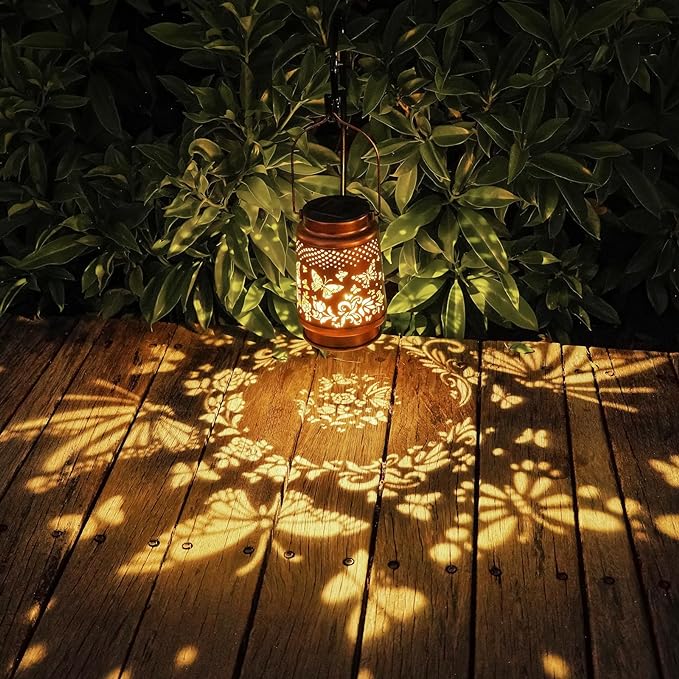 Solar Lanterns Outdoor Waterproof Butterfly Garden Decor Birthday Gifts for Women Mom Grandma, Hanging Solar Lights Metal Lantern Decoration Outside for Yard, Patio, Backyard, Porch