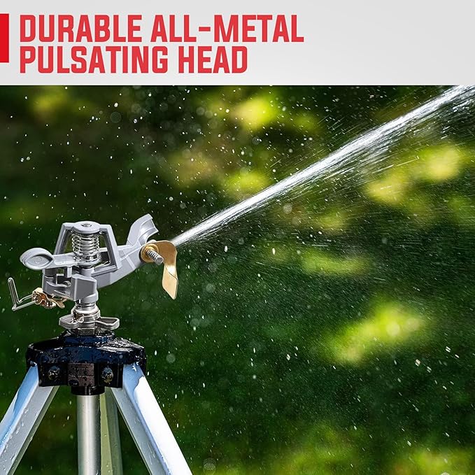 YAMATIC Impact Sprinkler on Adjustable Tripod Base, 360 Degree Large Area, with 3/4" Thread Quick Connect Fittings, Heavy Duty Pulsator Sprinkler for Lawn Yard and Grass, Spray up to 20-90ft (36inch)