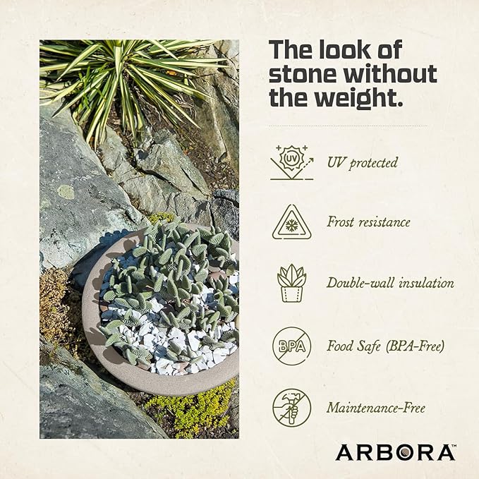 ARBORA 26" Santorini Bowl Polyresin Indoor and Outdoor Planter with Classic Cream Finish - Durable, Weatherproof, Lightweight, Large Plant Pot for Patio, Garden, Deck, Entryway
