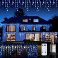 JMEXSUSS Blue&White Icicle Lights Indoor Outdoor, 38.8FT 400 LED Icicle Christmas Lights for Outside, Icicle String Lights with Remote for House Bedroom Fireplace Birthday Party Christmas Decorations