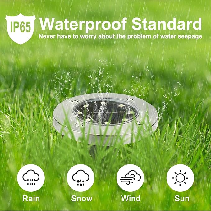 Solar Ground Lights, Waterproof Solar Garden Lights, Upgraded Outdoor Garden Waterproof Bright in-Ground Lights, Landscape Lights for Pathway,Yard,Deck,Lawn,Patio,Walkway (8 Pack White Light)