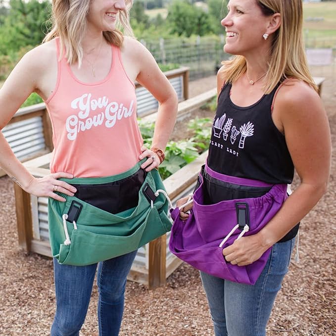 Roo Gardening Apron with Pockets & Harvesting, Picking Pouch - Adjustable, Water-resistant, Washable Canvas Cotton