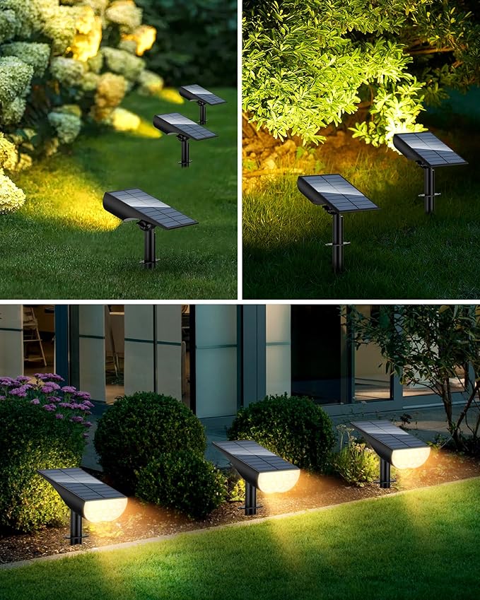 BAXIA TECHNOLOGY Solar Spotlights Outdoor Waterproof, 3 Lighting Modes Spot Lights, Dusk to Dawn Solar Powered Outdoor Lights for Yard Pathway Driveway Landscape, Warm White, 2 Pack