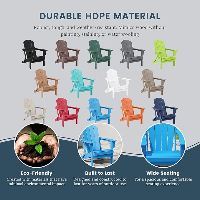 Westin Outdoors Laguna WO Home Outdoor Adirondack Folding Chair Lounger Seat Traditional Retro Home Furniture for Beach, Balcony, Backyard, Lawn, Patio, Pool, Deck, Garden (Pacific Blue)