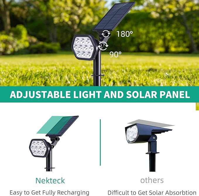 Nekteck Solar Lights Outdoor,10 LED Landscape Spotlights Powered Wall Lights 2-in-1 Wireless Adjustable Security Decoration Lighting for Yard Garden Walkway Porch Pool Driveway (6 Pack, Warm White)