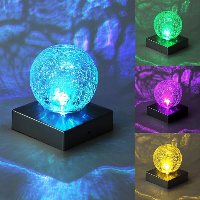 4x4 Solar Post Cap Lights Deck Fence Outdoor Railing Lights Decorative Solar Powered Gazing Ball Caps LED Lamp for Garden, Patio, Pathway