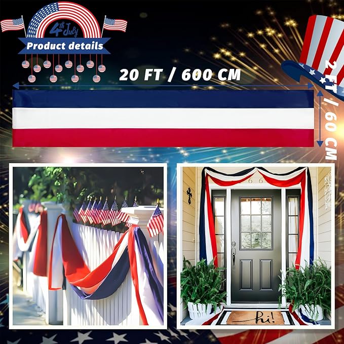 24x240 Inch American Patriotic Bunting Flags,Red White and Blue Banner for 4th of July Decorations Outdoor and Labor Day,Veterans Day,Memorial Days 1 Pack
