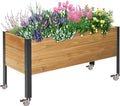 Wood Rectangular Garden Planter Box with Wheel Raised Garden Bed Outdoor,Planters for Outdoor Plants 37 * 13 * 15 Elevated Planter Box for Herbs Vegetables Flowers Outdoor Patio Deck Balcony