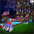 KNONEW 24 Tube Red White and Blue Meteor Shower Lights 4th of July Decorations,16 in 672 LEDs String Lights,52FT Plug in Waterproof Outdoor Lights for Independence Day House Tree Party Decor