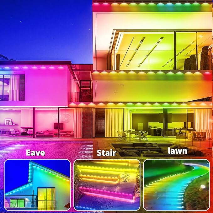 500ft Permanent Outdoor Lights, RGB LED Eaves Lights,IP67 Waterproof LED Eaves Light for Christmas,Halloween Decor,Outdoor Decor,Garden Décor（2 Rolls of 250ft）