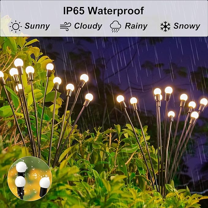 Solar Garden Lights Firefly & Starburst Swaying Lights (4 Pack), Waterproof Outdoor Decor for Yard, Patio, Pathway & Lawn