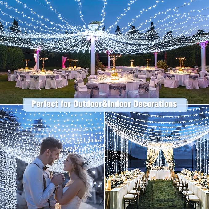500 LED Christmas Lights Outdoor - 165FT Super Long Christmas String Lights 8 Modes Waterproof Plug in Fairy Lights with Timer Memory for Indoor Xmas Tree Holiday Party House Decorations, Cool White