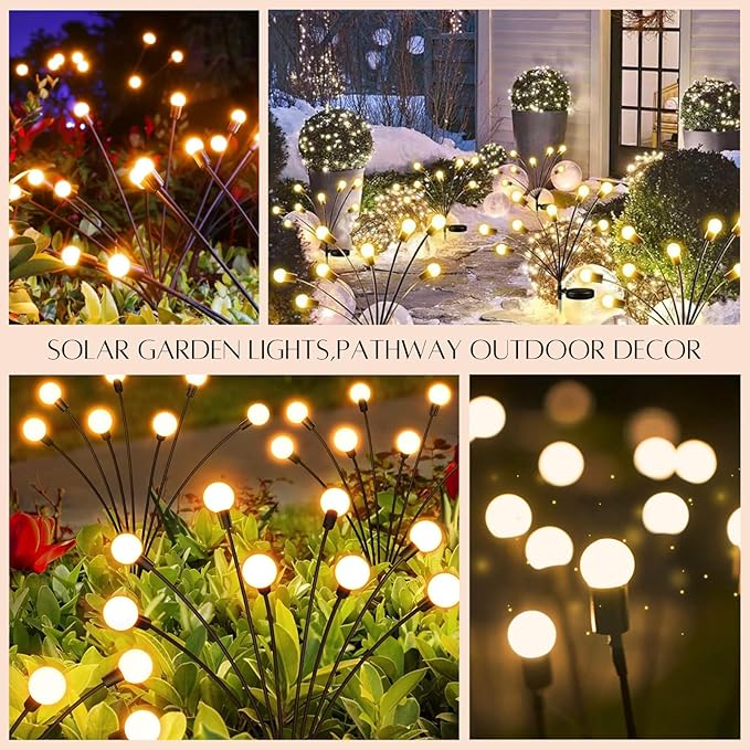 OZS 10PK Total 80LED Solar Garden Lights - Solar Lights Outdoor, Solar Firefly Lights, Solar Swaying Light, Sway by Wind, Solar Fairy Lights Waterproof for Pathway Pathway Decoration(Warm White)