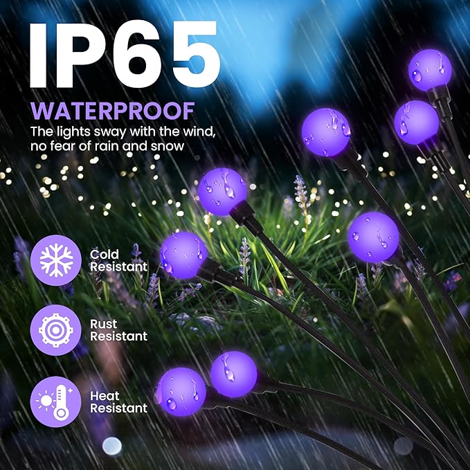 Solar Lights Outdoor Decoration, Waterproof Xmas Outdoor Lights Decor for Yard, Patio, Garden, and Front Porch, 30 LEDs Swing with The Wind (3 Pack, Purple)
