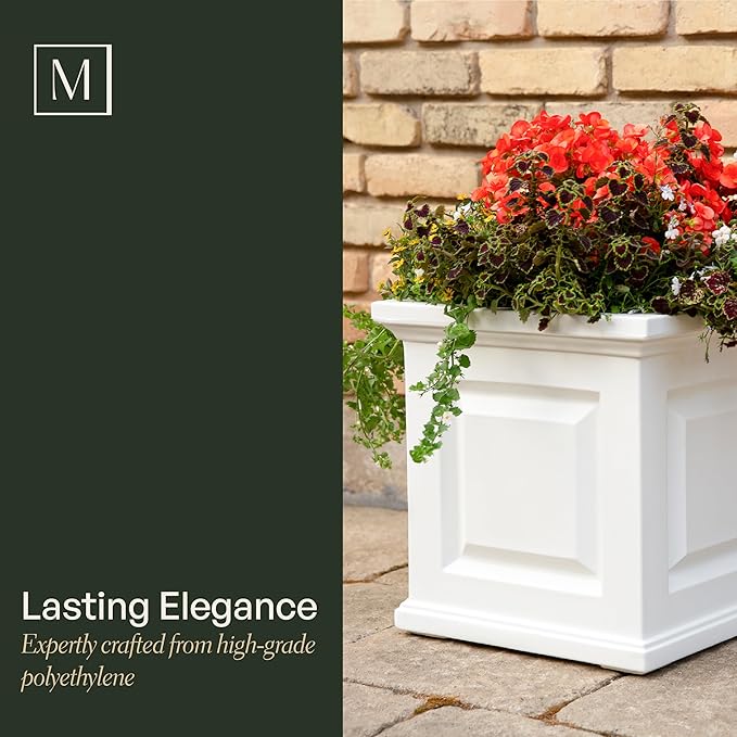 Mayne Nantucket 16-Inch Square Planter, 2-Pack – Self-Watering, Weather-Resistant Planter for Flowers – Durable Outdoor Design for Patio, Porch, or Entryway