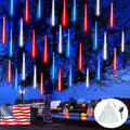 4th of July Decorations Outdoor, Red White and Blue Solar Meteor Shower Lights, 18 Tubes 432 LEDs 4th of July Lights Waterproof, Patriotic Lights String for Independence National Memorial Day Decor