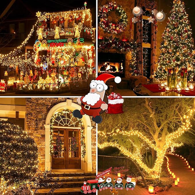 4-Pack Total 800 LED Solar String Lights for Outside, Solar Christmas Lights Outdoor Waterproof, Green Wire Solar Tree Lights with 8 Lighting Modes for Xmas Wedding Party Garden Decoration(Warm White)