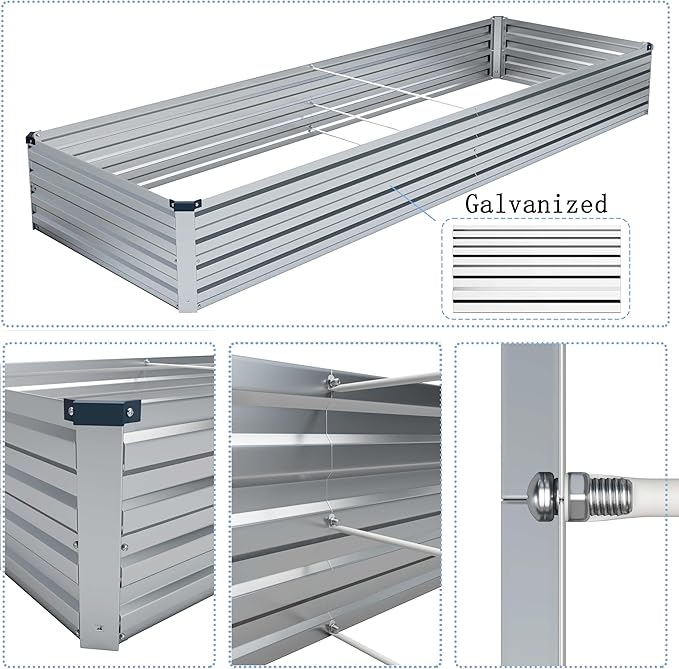 MGNO 2pcs 8x2x1FT Galvanized Raised Garden Bed-Outdoor Planter Box for Vegetables-Metal Garden Bed,Rectangle Planting Box for Herb,Flower