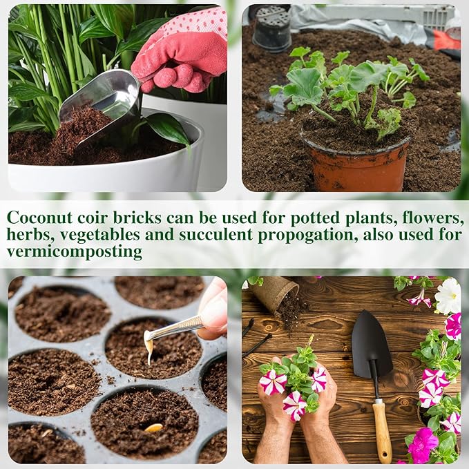 ZeeDix 5 Pack Premium Coco Coir Brick, Organic Compressed Coconut Coir Bricks Seed Starter Potting Soil for Plants, Coconut Fiber Substrate with Low EC & pH Balance for Gardening Flower Herbs