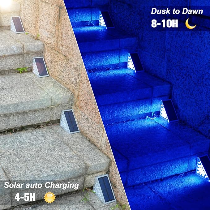 VOLISUN Solar Stair Lights 6 Pack, Solar Step Lights Outdoor Waterproof IP67, LED Outdoor Step Light,Outdoor Light Decor for Garden Stair, Deck, Front Step and Front Porch（Blue Lighting）