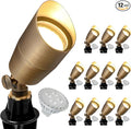 GKOLED Solid Brass Low Voltage Compact Spotlight, 12V AC/DC Waterproof Outdoor Landscape Spot Lights for House Trees Garden Yard Lawn, Up Light with 5W 2700K MR16 Bulb, Stake Included, 12 Pack
