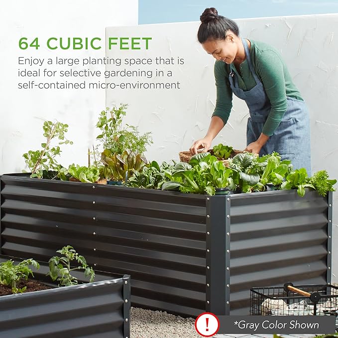 Best Choice Products 8x4x2ft Outdoor Metal Raised Garden Bed, Deep Root Planter Box for Vegetables, Flowers, Herbs, and Succulents w/ 478 Gallon Capacity - Black